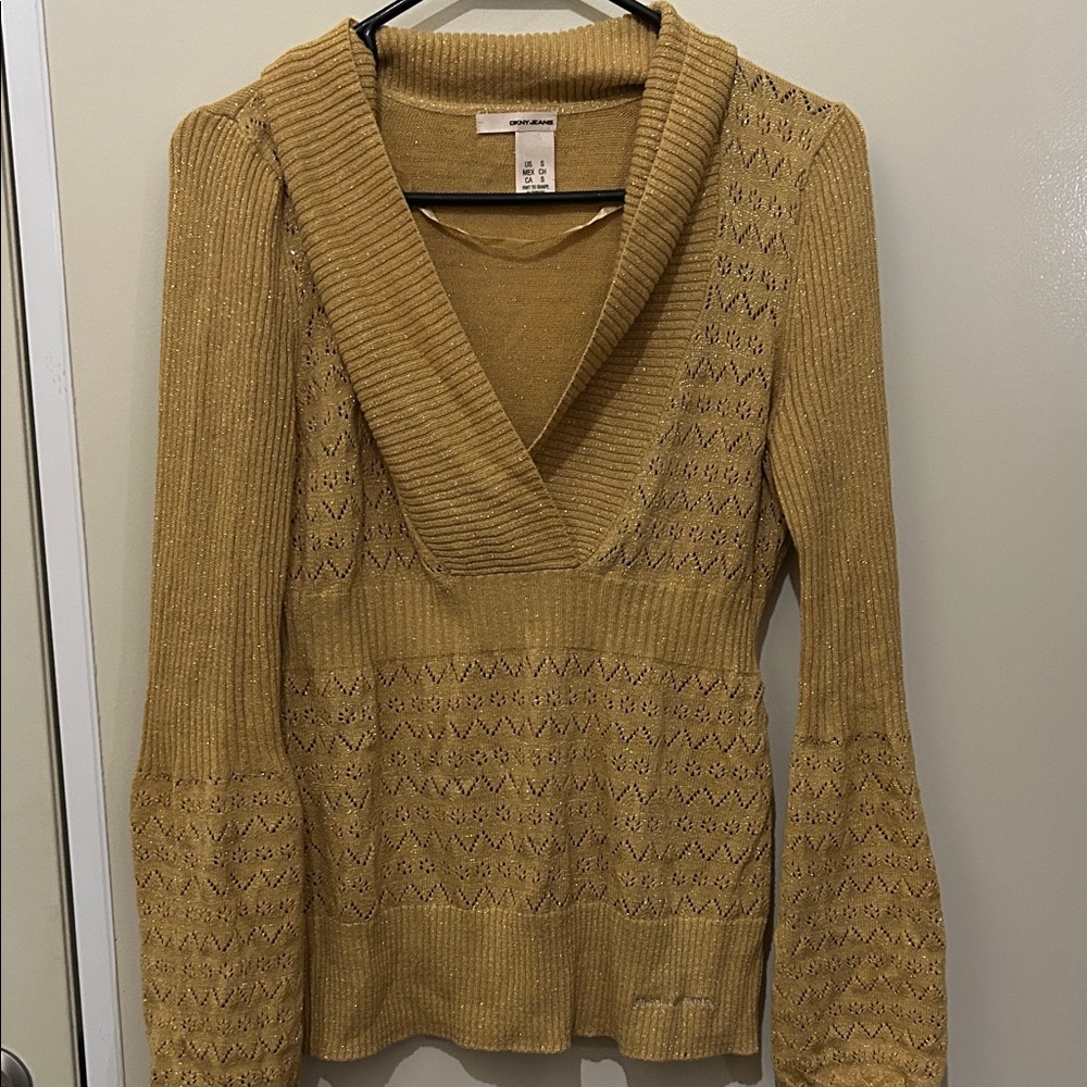 DKNY Mustard V-Neck Sweater
